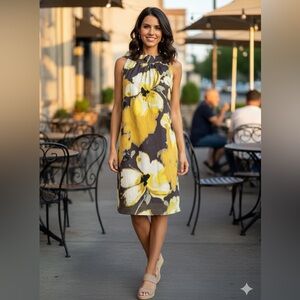 Jessica Howard Yellow and Brown Floral Mini Dress